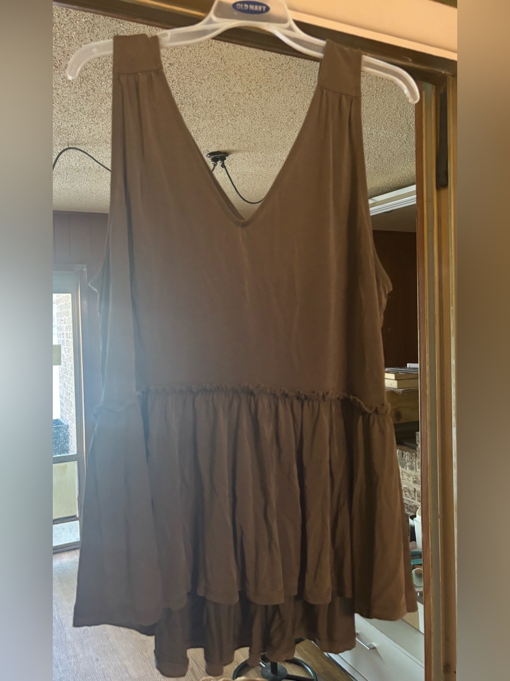 Brown Sleeveless V-Neck Tiered Babydoll shirt